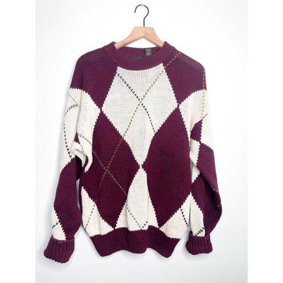 Vintage Structure Preppy Argyle Crewneck Sweater Mens Medium Oversized - Picture 1 of 9